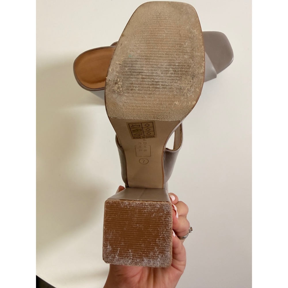 Shu Shop Federica Platform Mules Women 7 Grey Excellent Cross Strap Block Heel - Picture 6 of 7